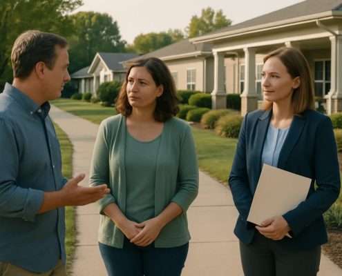 Family discussing nursing home retaliation in Fayetteville, AR with a care advocate