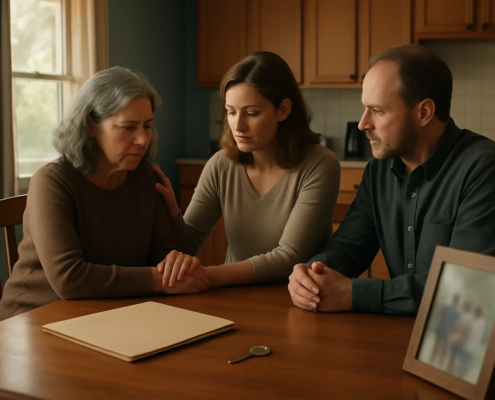 Family discussing wrongful death probate in Arkansas at a Fayetteville home