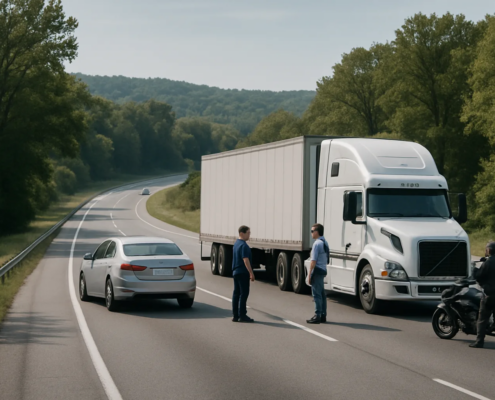 Multi vehicle truck accident Fayetteville AR involving a motorcycle and passenger vehicle