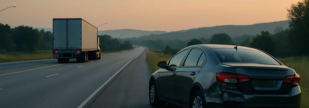 Fayetteville truck accident hit-and-run lawyer scene on an Arkansas roadway