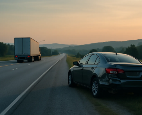 Fayetteville truck accident hit-and-run lawyer scene on an Arkansas roadway
