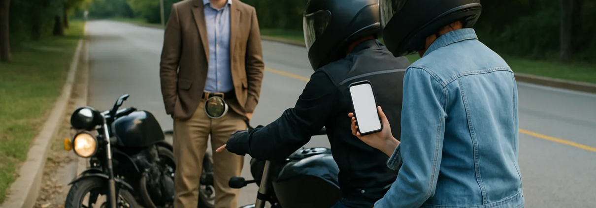 Fayetteville motorcycle passenger accident claim scene near an Arkansas roadway