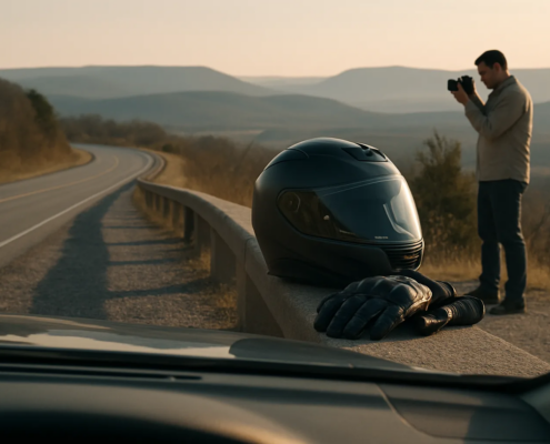 Fayetteville distracted driving motorcycle accident evidence near a roadside camera scene