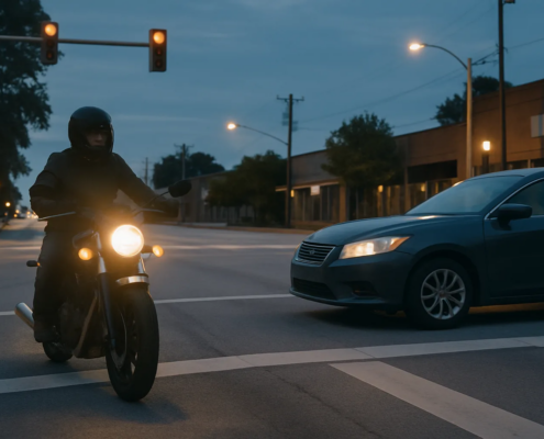 Fayetteville motorcycle accident visibility claim involving a lit motorcycle at an intersection