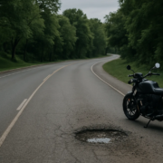 Fayetteville motorcycle accident road hazard claim involving a pothole and roadway debris