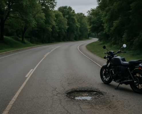 Fayetteville motorcycle accident road hazard claim involving a pothole and roadway debris