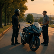 Fayetteville motorcycle hit and run insurance claim scene with motorcycle and police response