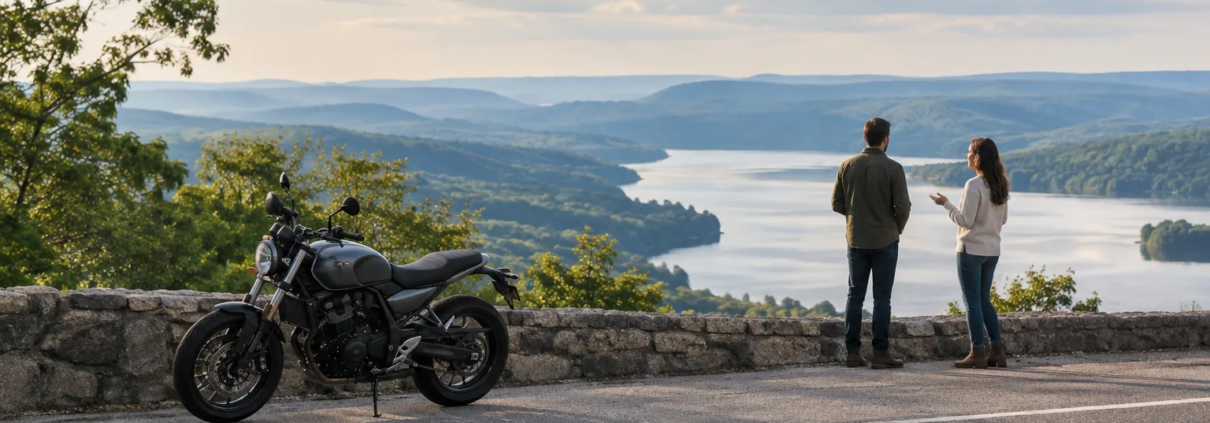 Motorcycle and two people at an Arkansas roadside, illustrating multiple claimants and insurance limits