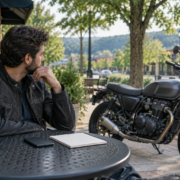 Bentonville motorcycle accident recorded statement: rider considers an insurer call beside a parked motorcycle