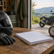 Work records and motorcycle gear represent proof of lost wages after a Rogers motorcycle crash