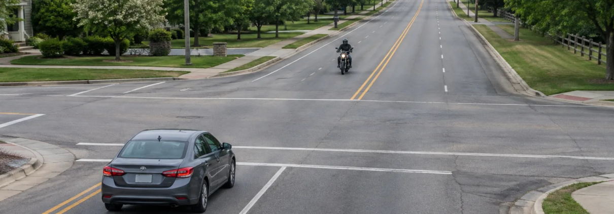 Springdale motorcycle left-turn accident claim scene at an urban intersection