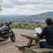 Who pays motorcycle medical bills during a Springdale claim, shown with a rider beside a parked motorcycle