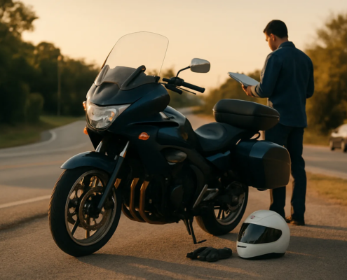 Fayetteville motorcycle uninsured motorist claim represented by a parked motorcycle on an Arkansas road